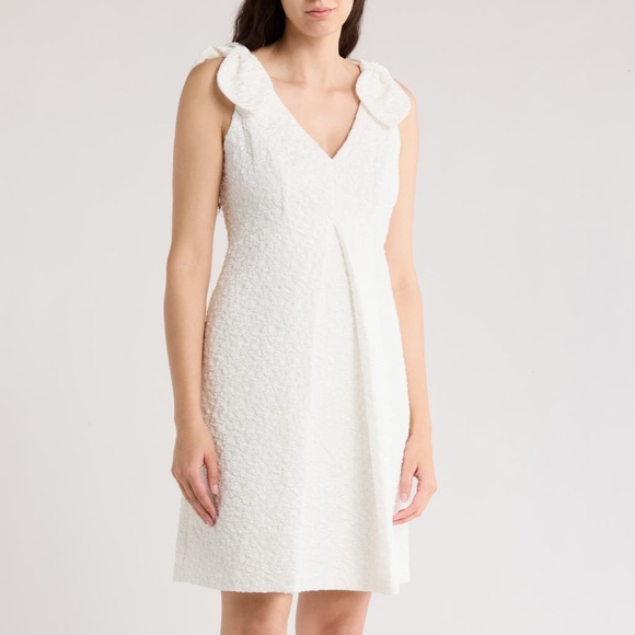 ELIZA J BOW SHOULDER SLEEVELESS JACQUARD TRAPEZE DRESS 36” LENGTH WHITE NEW 8 - Picture 1 of 6